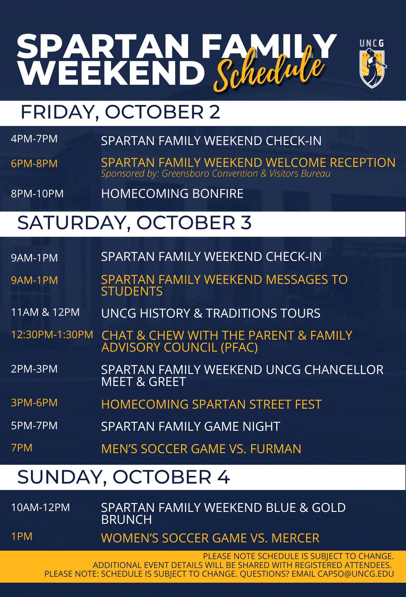 Spartan Family Weekend Schedule